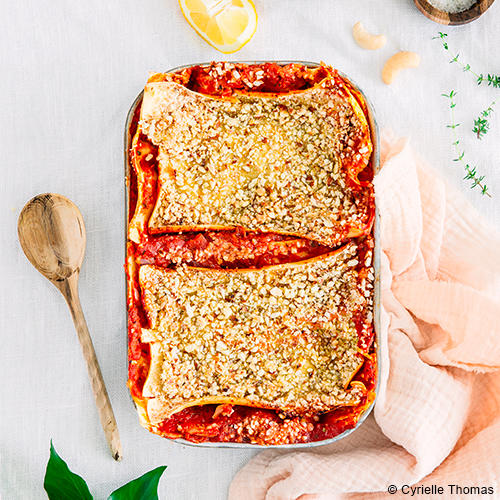 Lasagnes à la tomate et au parmesan végétal 